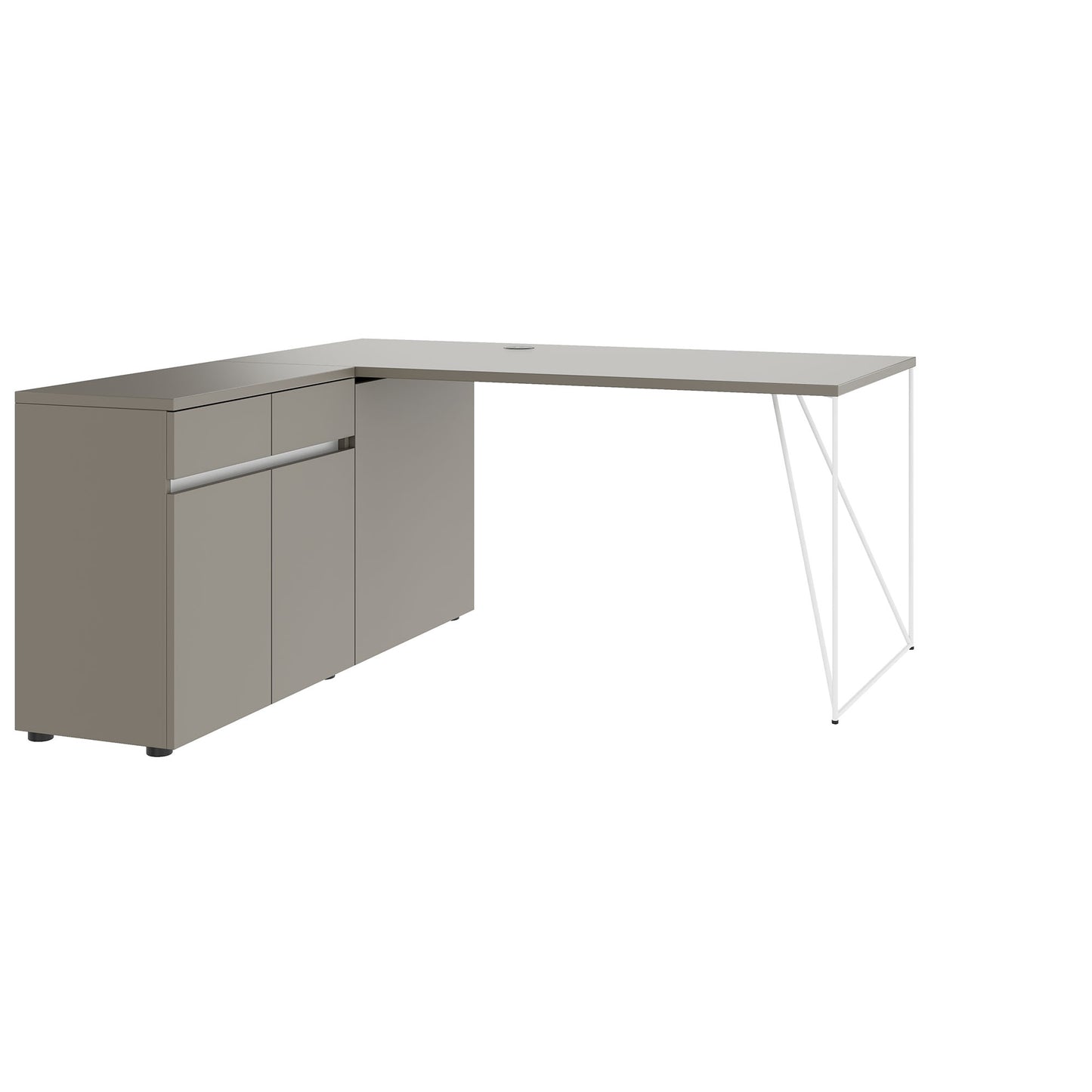 AIR Schreibtisch | 1600 - 2000 mm, elektrifiziert, integriertes Sideboard, Cubanitgrau