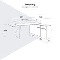 Bureau AIR | 1600 - 2000 mm, électrifié, buffet intégré, gris Cubanit