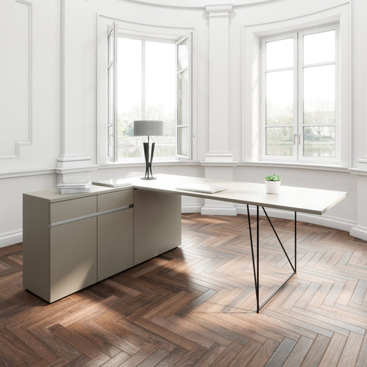 AIR desk | 1600 - 2000 mm, electrified, integrated sideboard, Cubanit gray