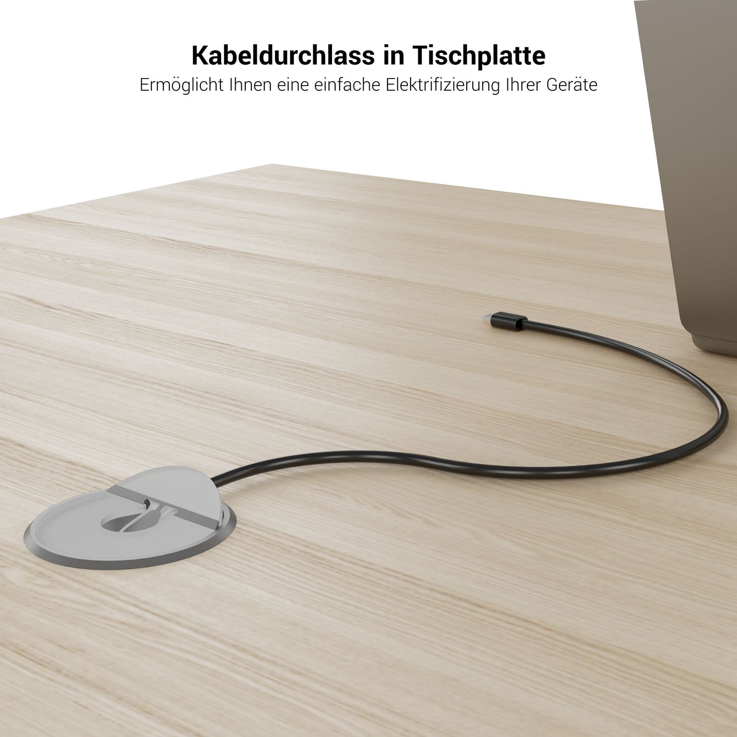 AIR Schreibtisch | 1600 - 2000 mm, elektrifiziert, integriertes Sideboard, Cubanitgrau