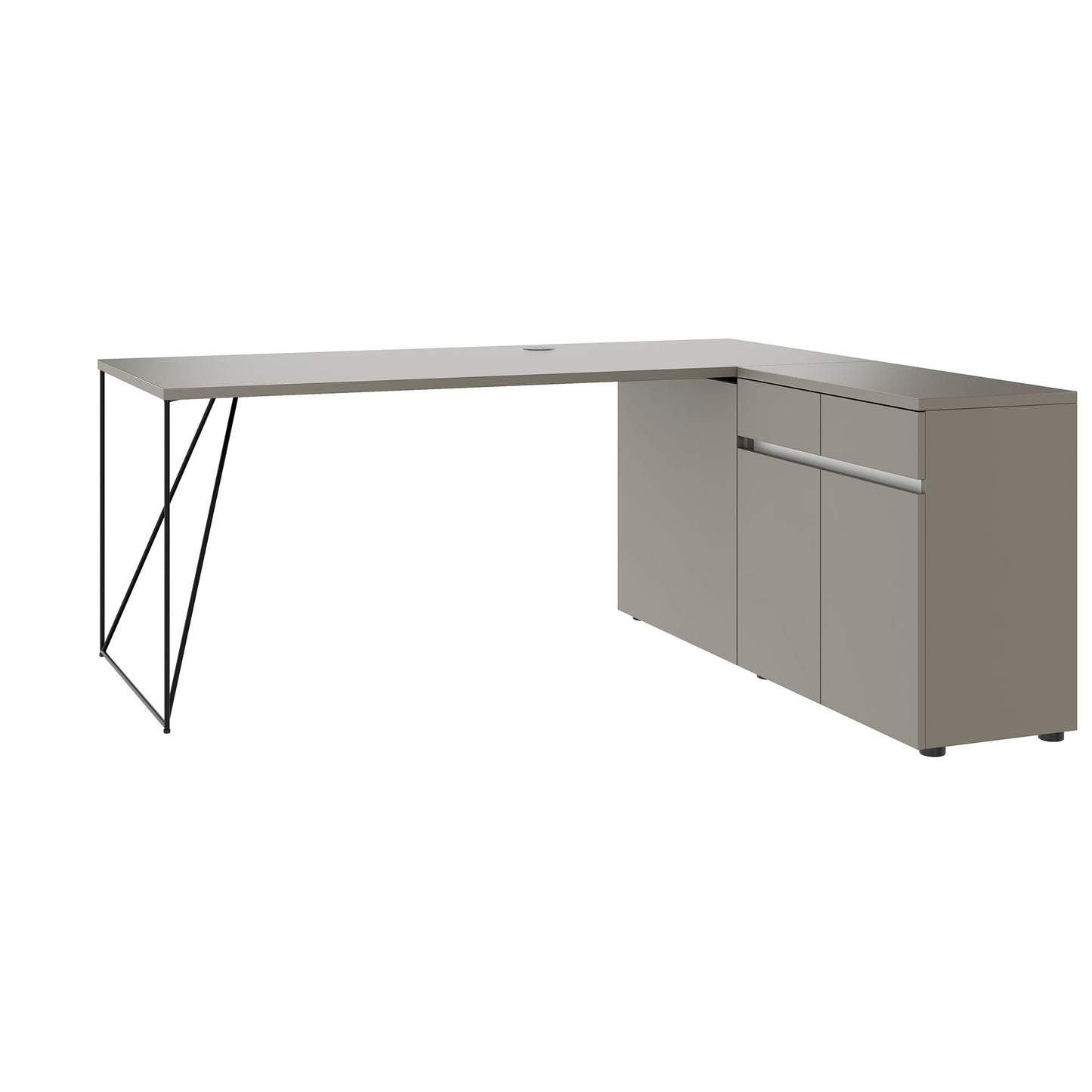 AIR Schreibtisch | 1600 - 2000 mm, elektrifiziert, integriertes Sideboard, Cubanitgrau