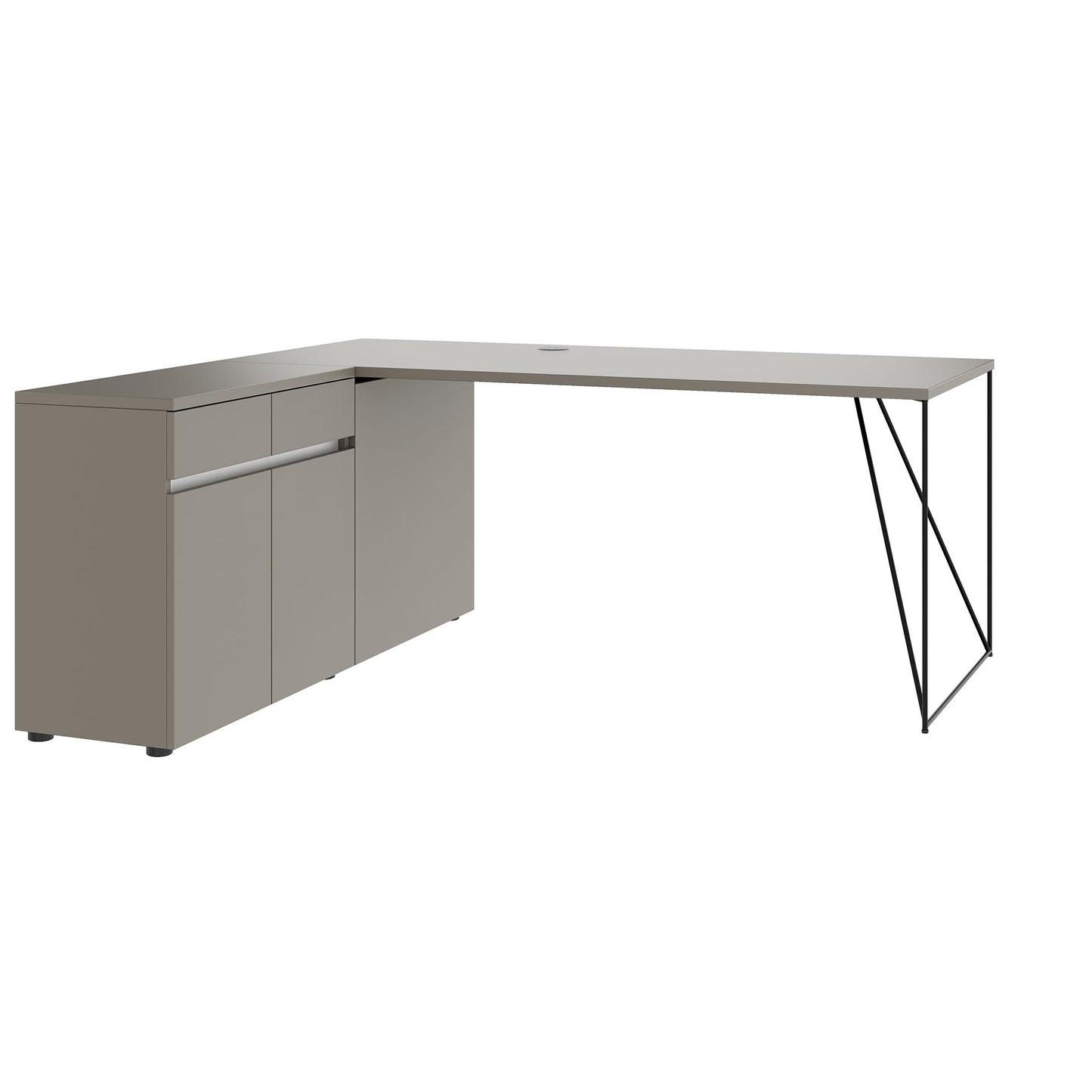AIR Schreibtisch | 1600 - 2000 mm, elektrifiziert, integriertes Sideboard, Cubanitgrau