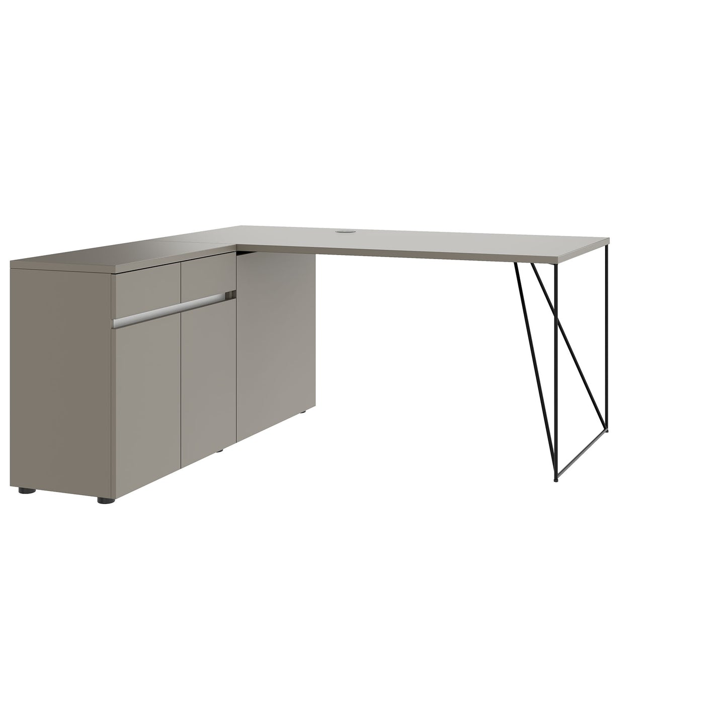 AIR Schreibtisch | 1600 - 2000 mm, elektrifiziert, integriertes Sideboard, Cubanitgrau