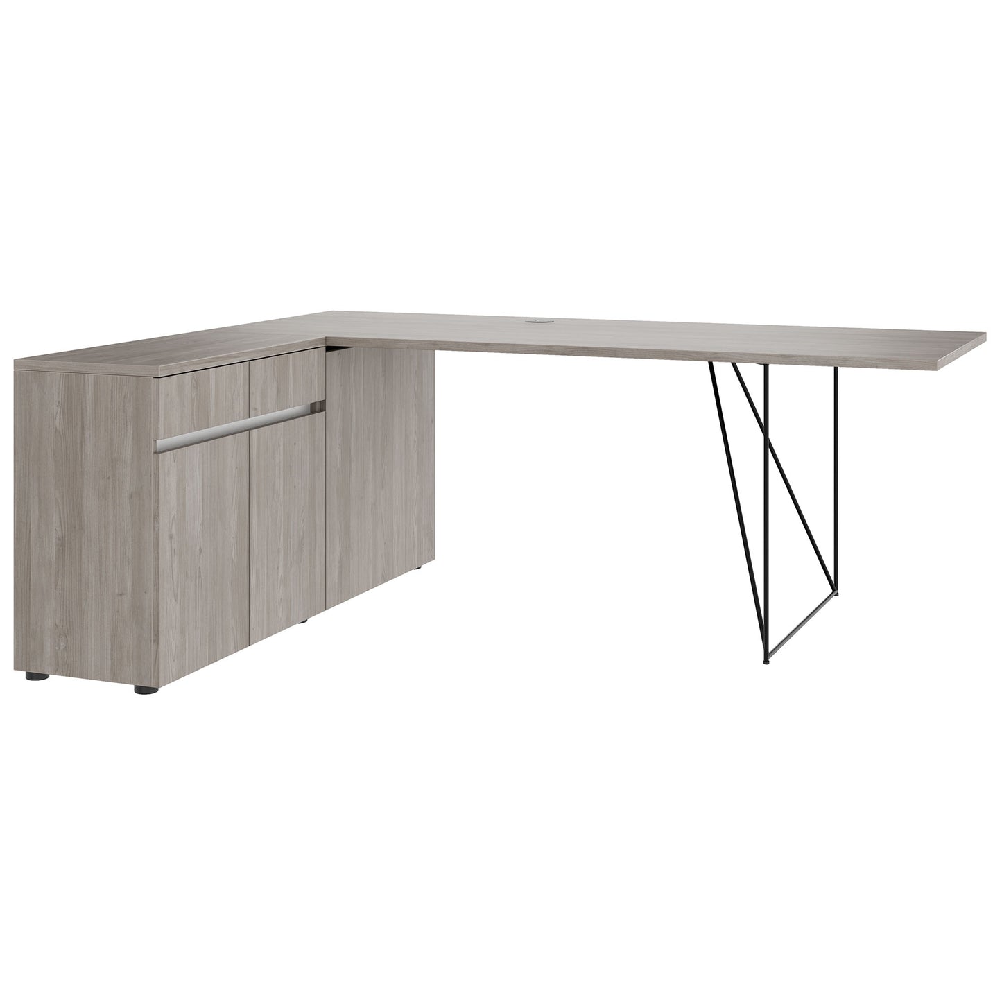 AIR Schreibtisch | 1600 - 2000 mm, elektrifiziert, integriertes Sideboard, Nordeiche grau