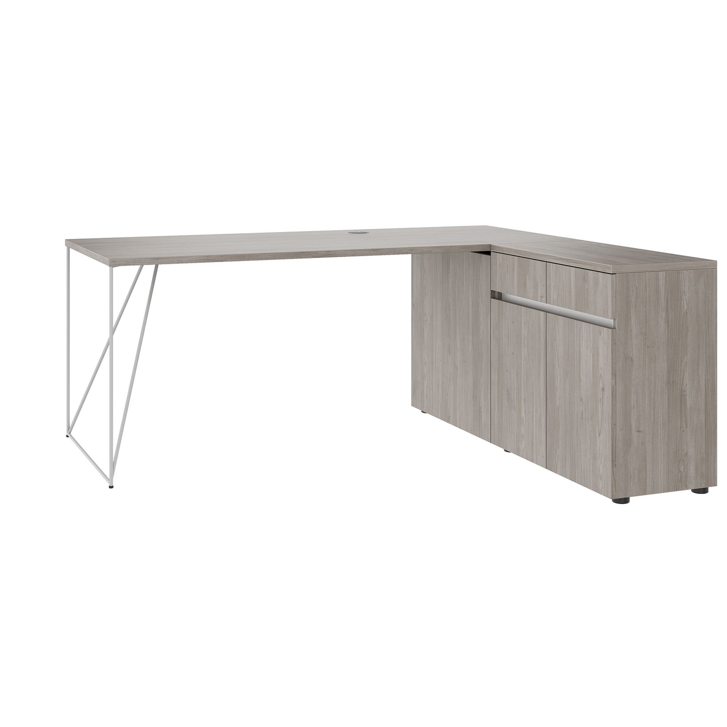 AIR Schreibtisch | 1600 - 2000 mm, elektrifiziert, integriertes Sideboard, Nordeiche grau