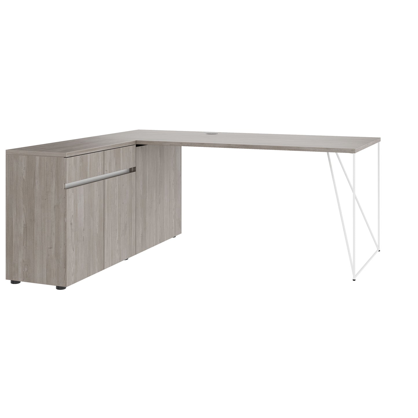 AIR Schreibtisch | 1600 - 2000 mm, elektrifiziert, integriertes Sideboard, Nordeiche grau