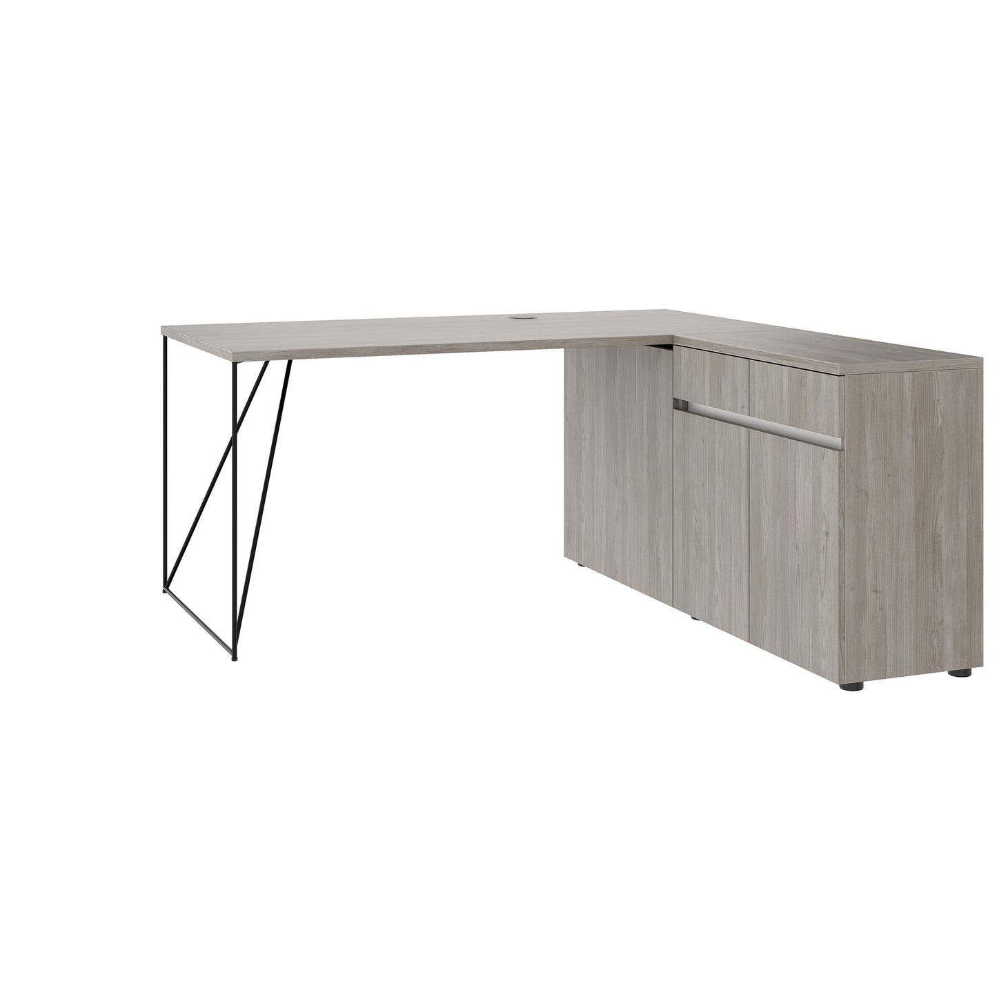 AIR Schreibtisch | 1600 - 2000 mm, elektrifiziert, integriertes Sideboard, Nordeiche grau