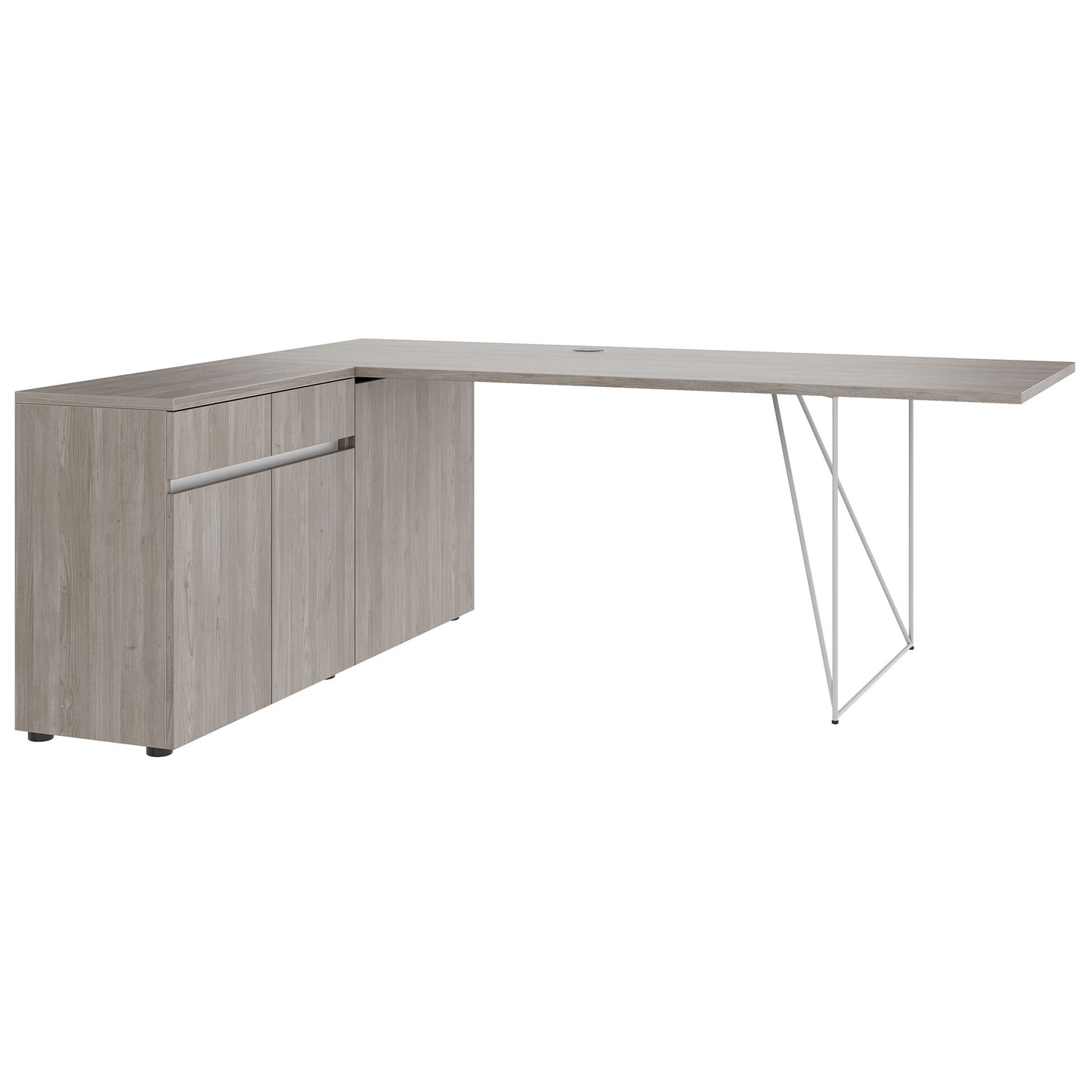 AIR Schreibtisch | 1600 - 2000 mm, elektrifiziert, integriertes Sideboard, Nordeiche grau