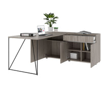 AIR desk | 1600 - 2000 mm, electrified, integrated sideboard, gray northern oak