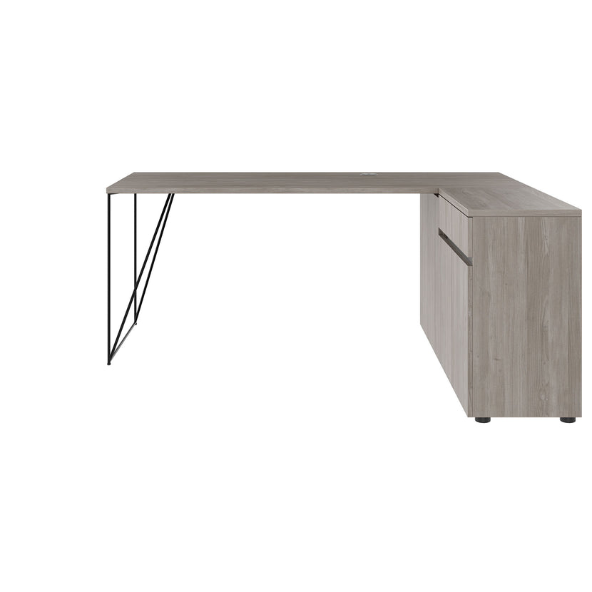 AIR desk | 1600 - 2000 mm, electrified, integrated sideboard, gray northern oak