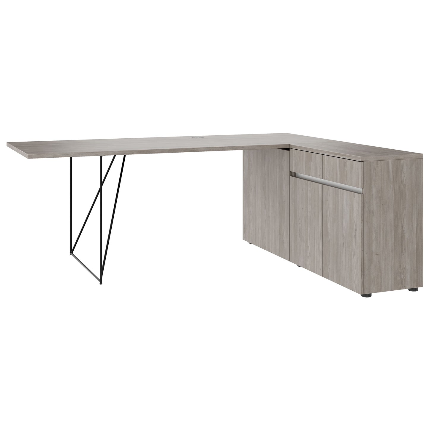 AIR Schreibtisch | 1600 - 2000 mm, elektrifiziert, integriertes Sideboard, Nordeiche grau