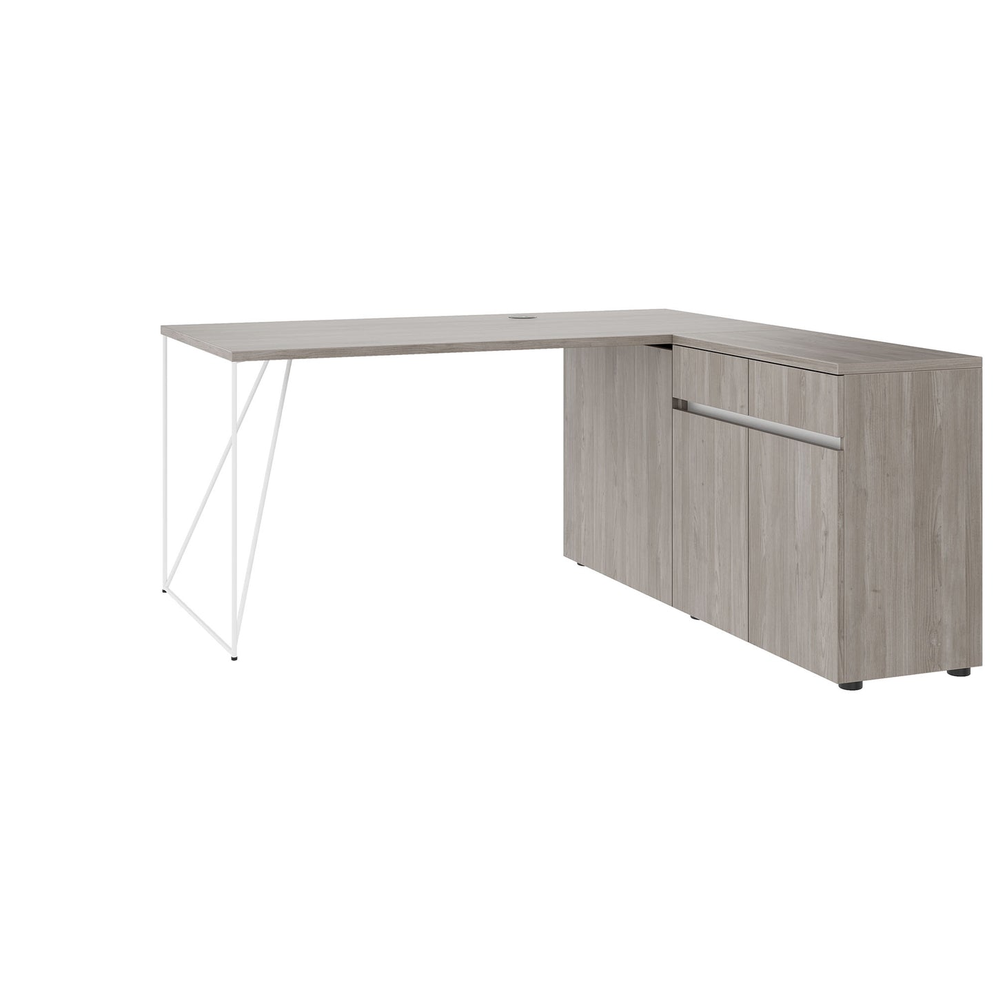 AIR Schreibtisch | 1600 - 2000 mm, elektrifiziert, integriertes Sideboard, Nordeiche grau