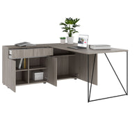 AIR desk | 1600 - 2000 mm, electrified, integrated sideboard, gray northern oak