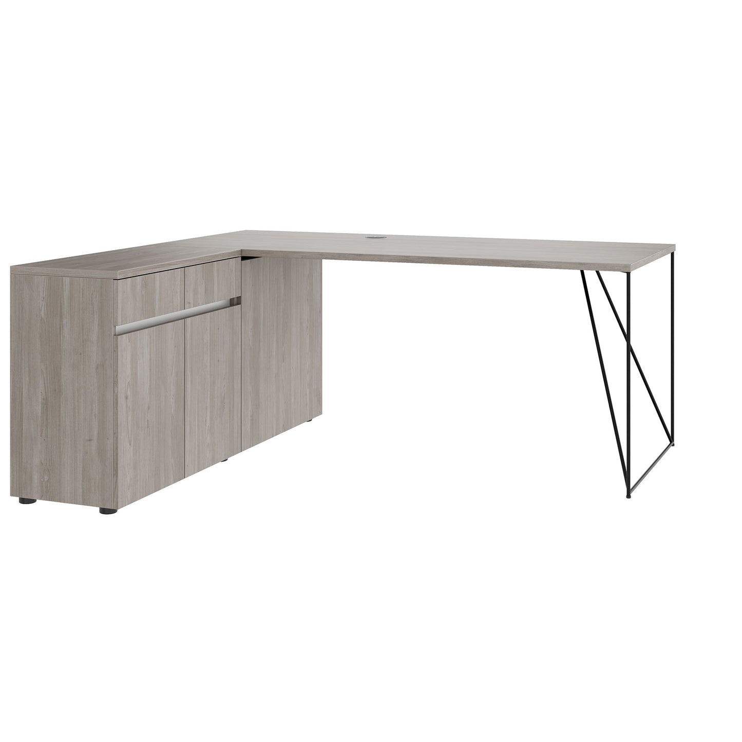 AIR Schreibtisch | 1600 - 2000 mm, elektrifiziert, integriertes Sideboard, Nordeiche grau