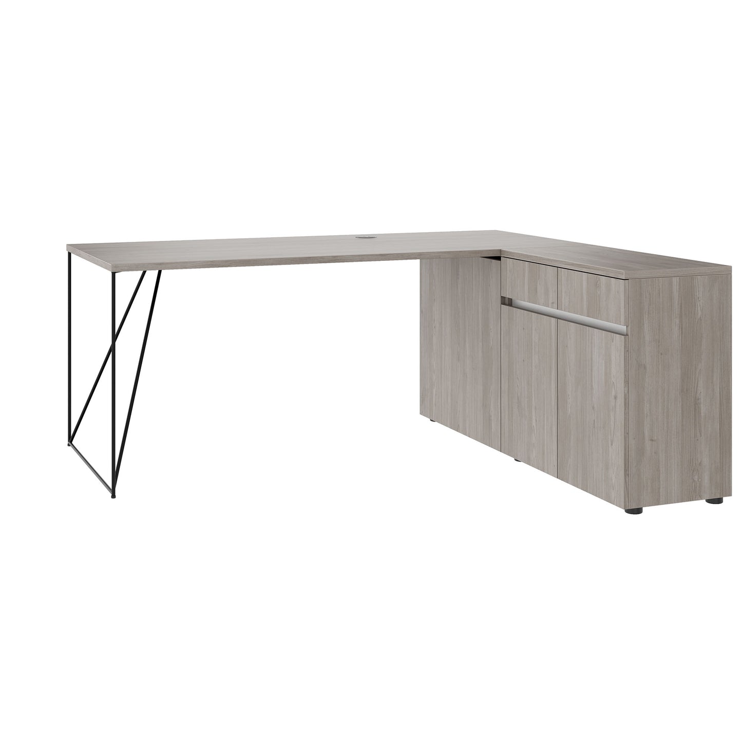 AIR Schreibtisch | 1600 - 2000 mm, elektrifiziert, integriertes Sideboard, Nordeiche grau