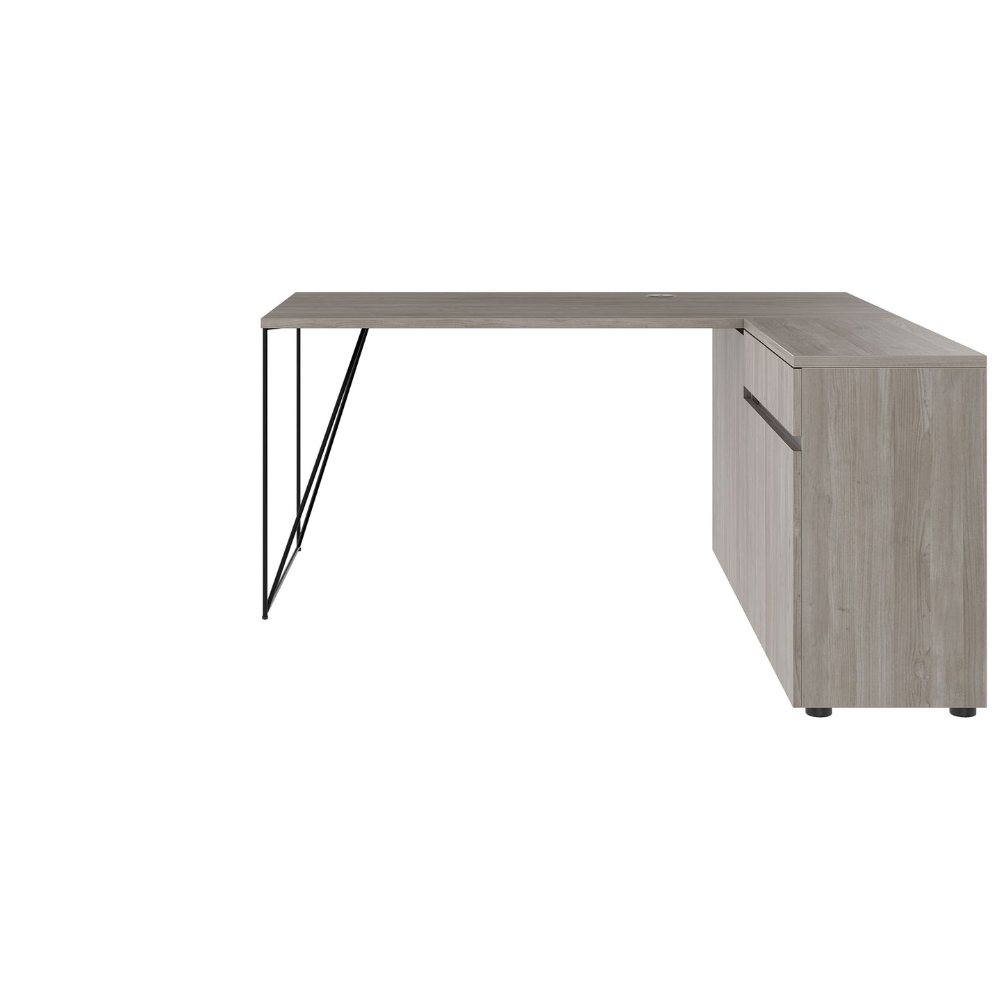 AIR Schreibtisch | 1600 - 2000 mm, elektrifiziert, integriertes Sideboard, Nordeiche grau