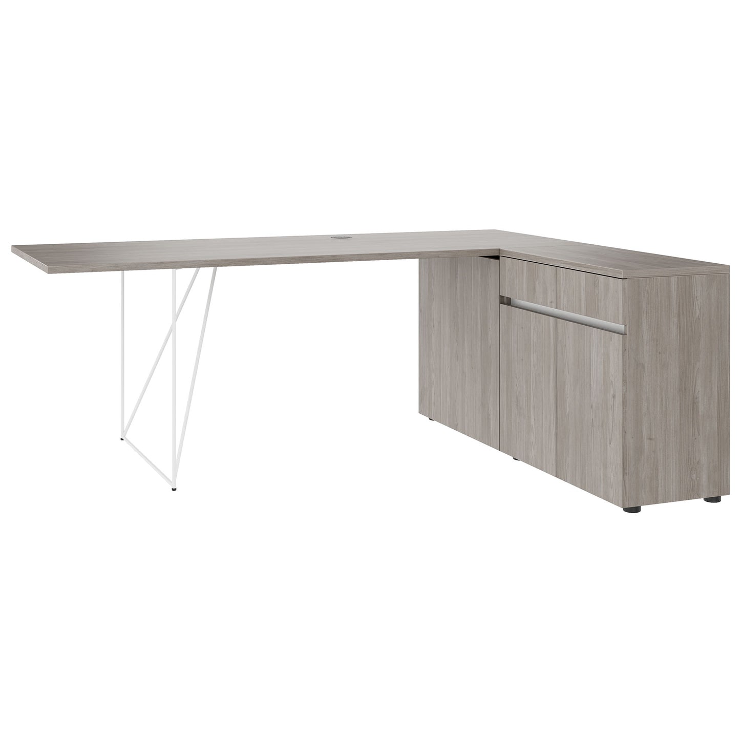 AIR Schreibtisch | 1600 - 2000 mm, elektrifiziert, integriertes Sideboard, Nordeiche grau