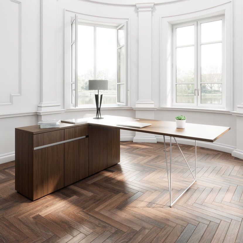 AIR Scrivania | 1600 - 2000 mm, sideboard elettrificata, integrata, noce