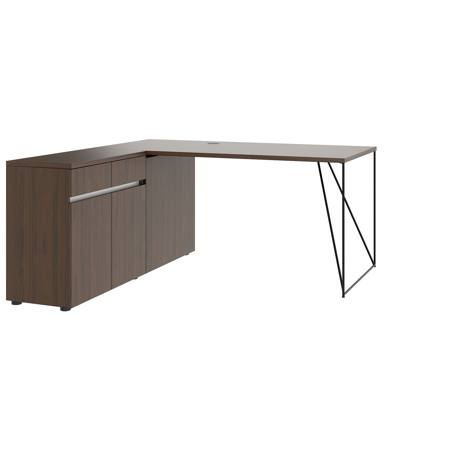 Bureau AIR | 1600 - 2000 mm, électrifié, buffet intégré, noyer