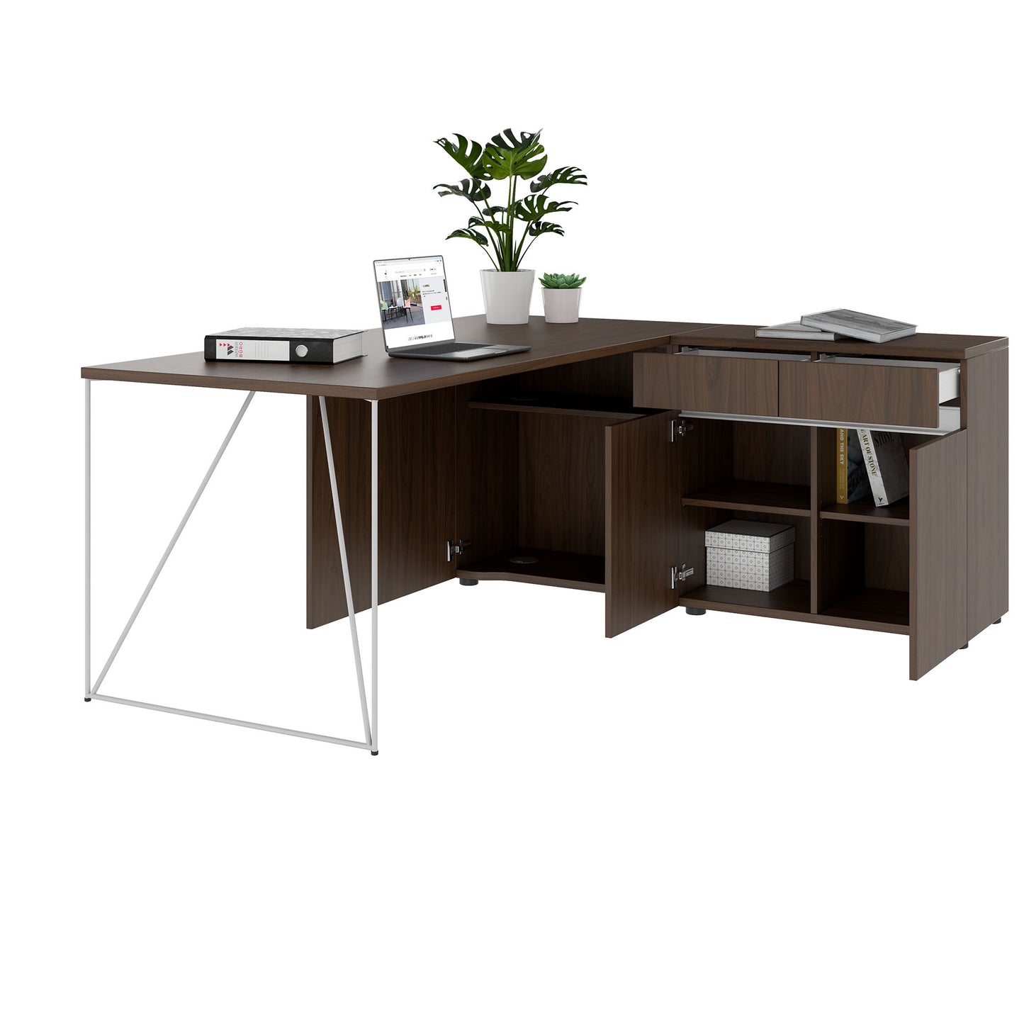 AIR Scrivania | 1600 - 2000 mm, sideboard elettrificata, integrata, noce
