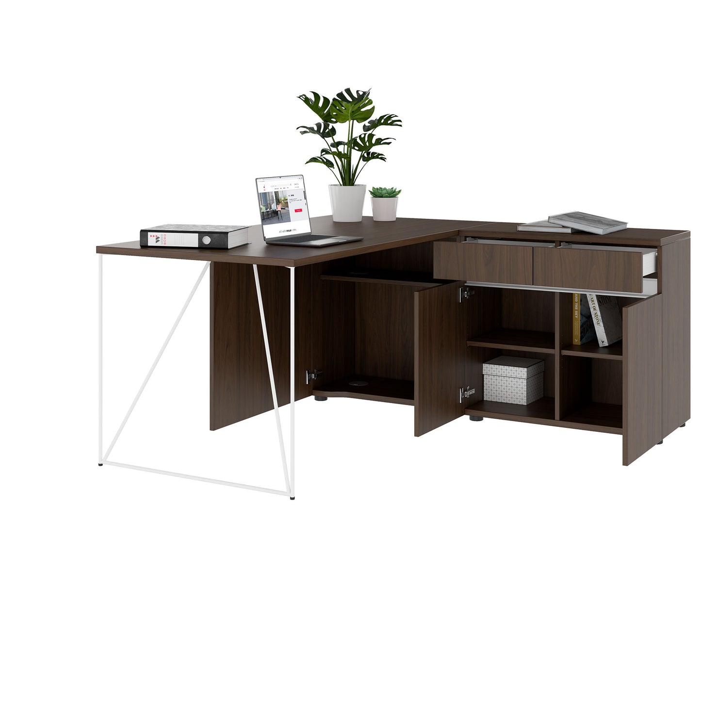 AIR Scrivania | 1600 - 2000 mm, sideboard elettrificata, integrata, noce