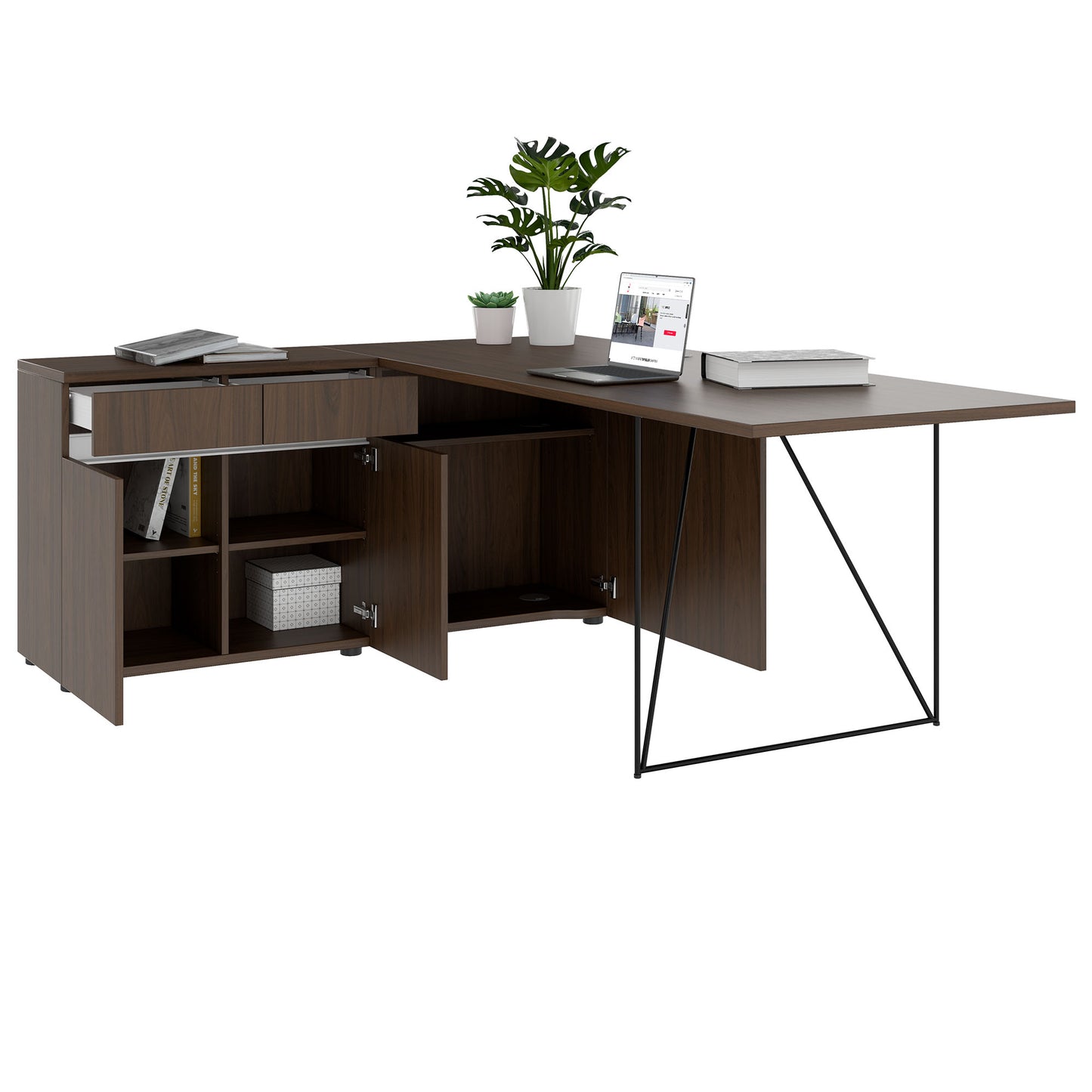 AIR Bureau | 1600 - 2000 mm, buffet électrifié et intégré, noyer