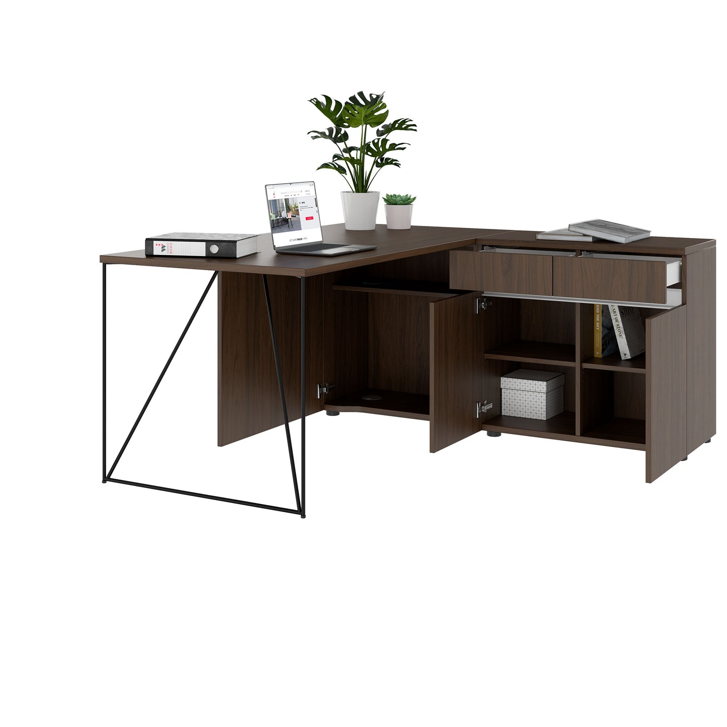 AIR Scrivania | 1600 - 2000 mm, sideboard elettrificata, integrata, noce