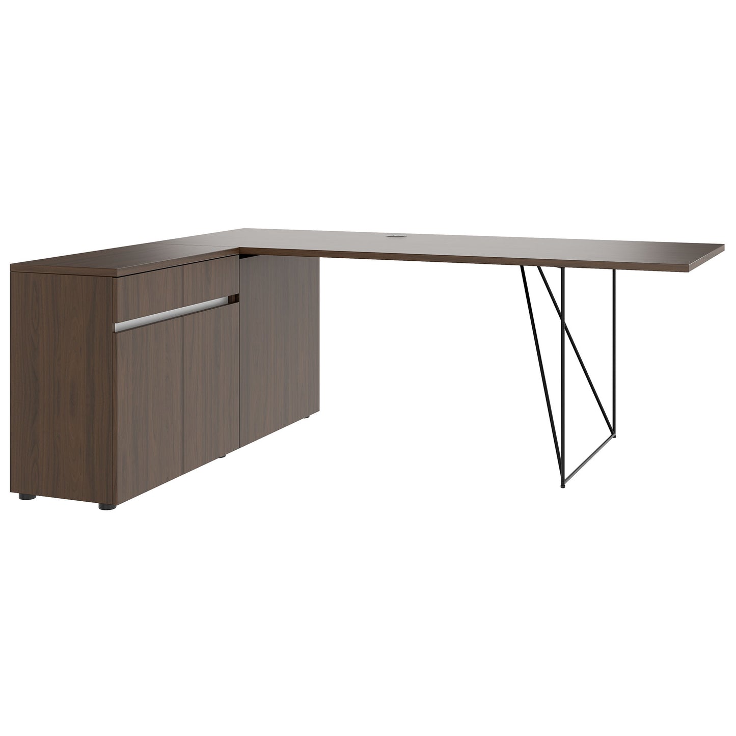 Bureau AIR | 1600 - 2000 mm, électrifié, buffet intégré, noyer