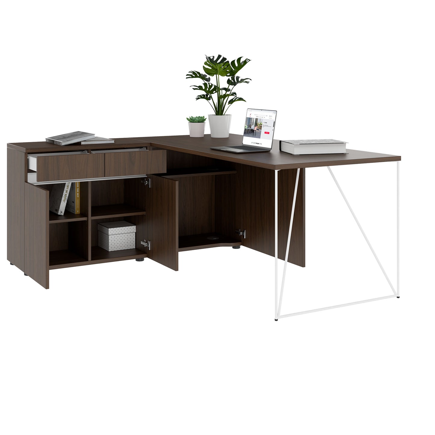 AIR Scrivania | 1600 - 2000 mm, sideboard elettrificata, integrata, noce