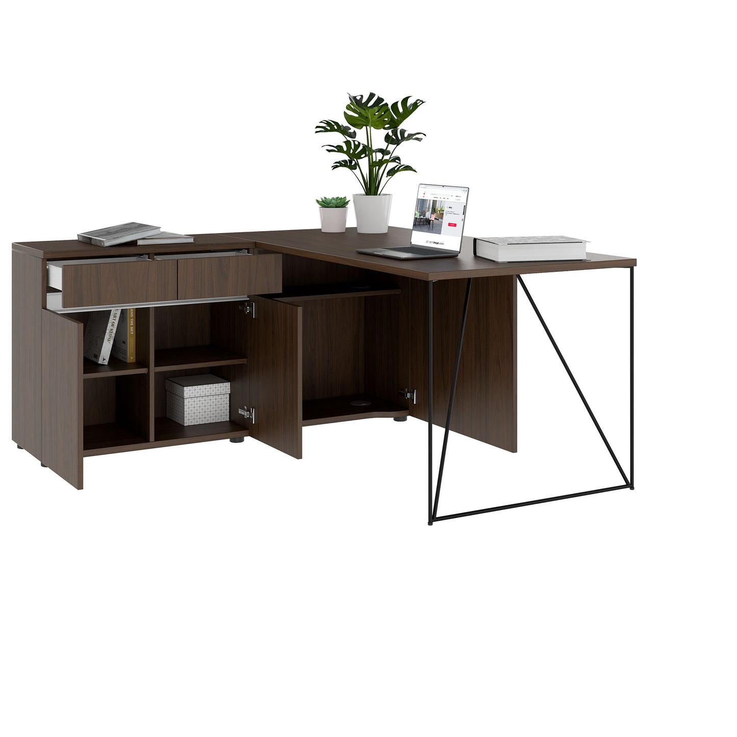 AIR Scrivania | 1600 - 2000 mm, sideboard elettrificata, integrata, noce