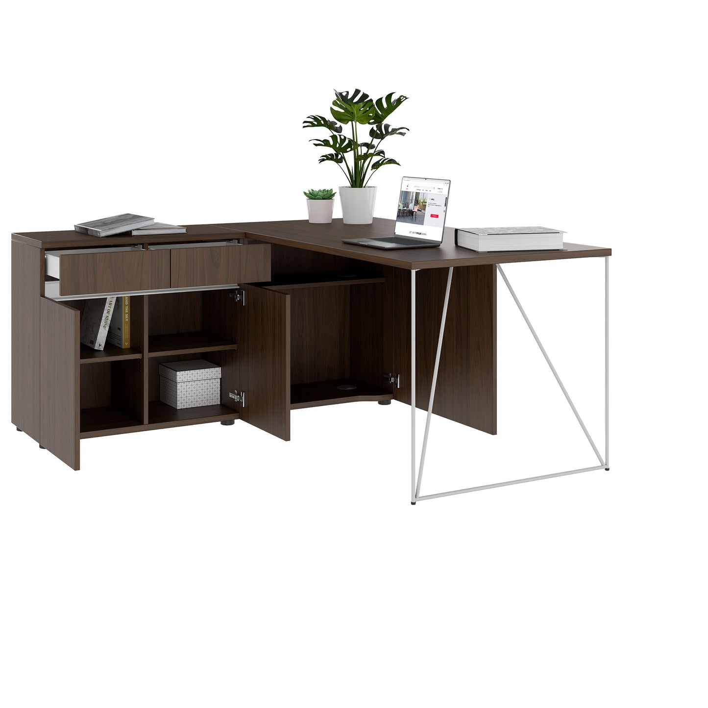 AIR Scrivania | 1600 - 2000 mm, sideboard elettrificata, integrata, noce