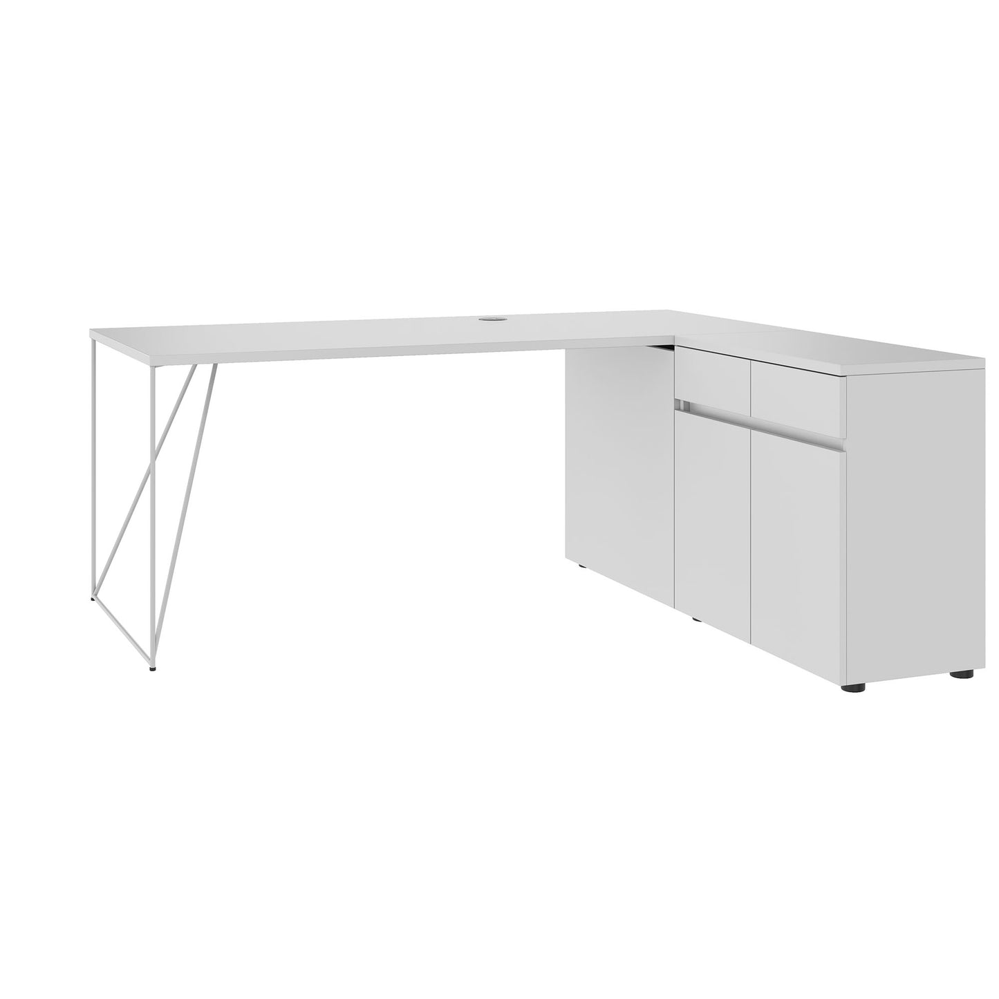 AIR Schreibtisch | 1600 - 2000 mm, elektrifiziert, integriertes Sideboard, Perlgrau