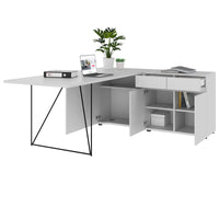 AIR Schreibtisch | 1600 - 2000 mm, elektrifiziert, integriertes Sideboard, Perlgrau