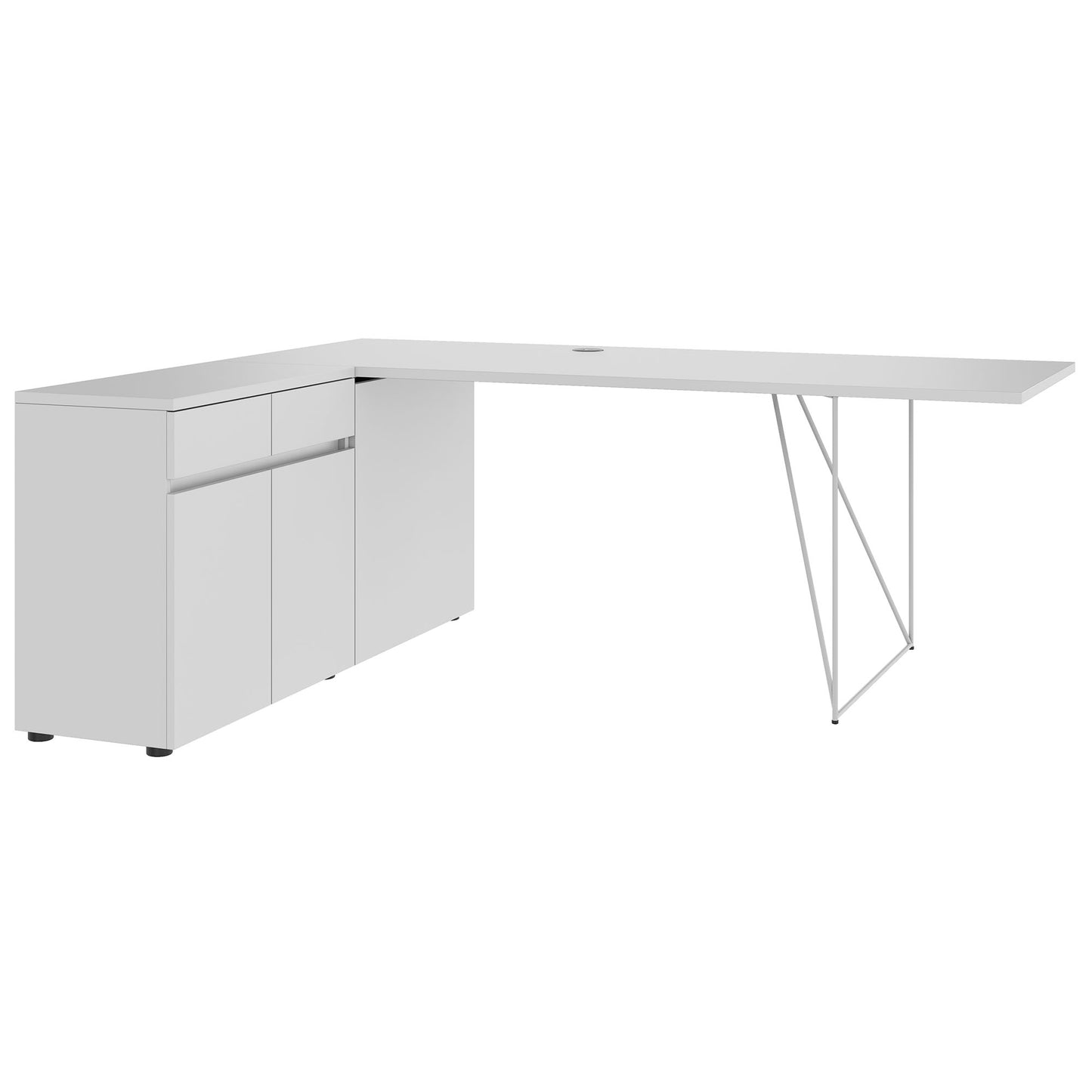 AIR Schreibtisch | 1600 - 2000 mm, elektrifiziert, integriertes Sideboard, Perlgrau