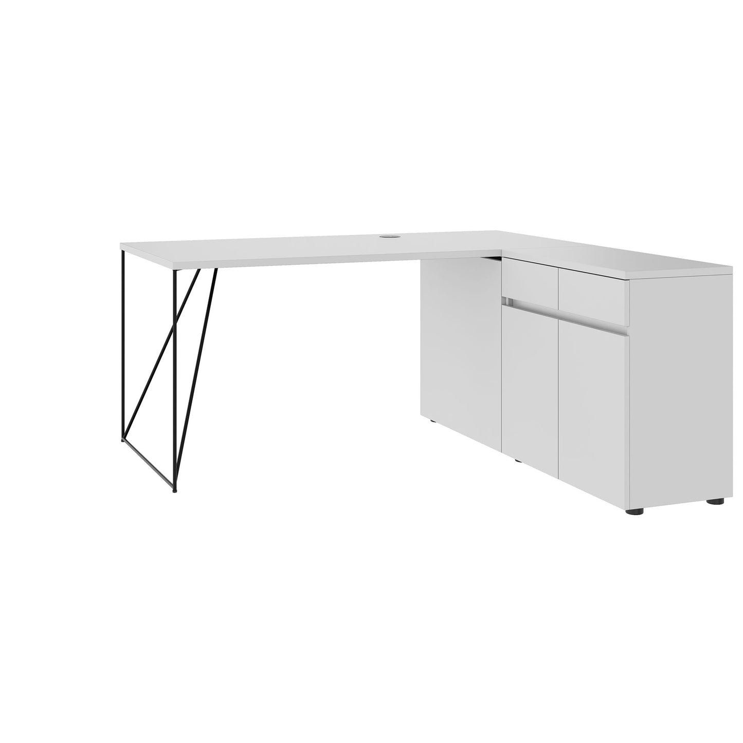 AIR Schreibtisch | 1600 - 2000 mm, elektrifiziert, integriertes Sideboard, Perlgrau