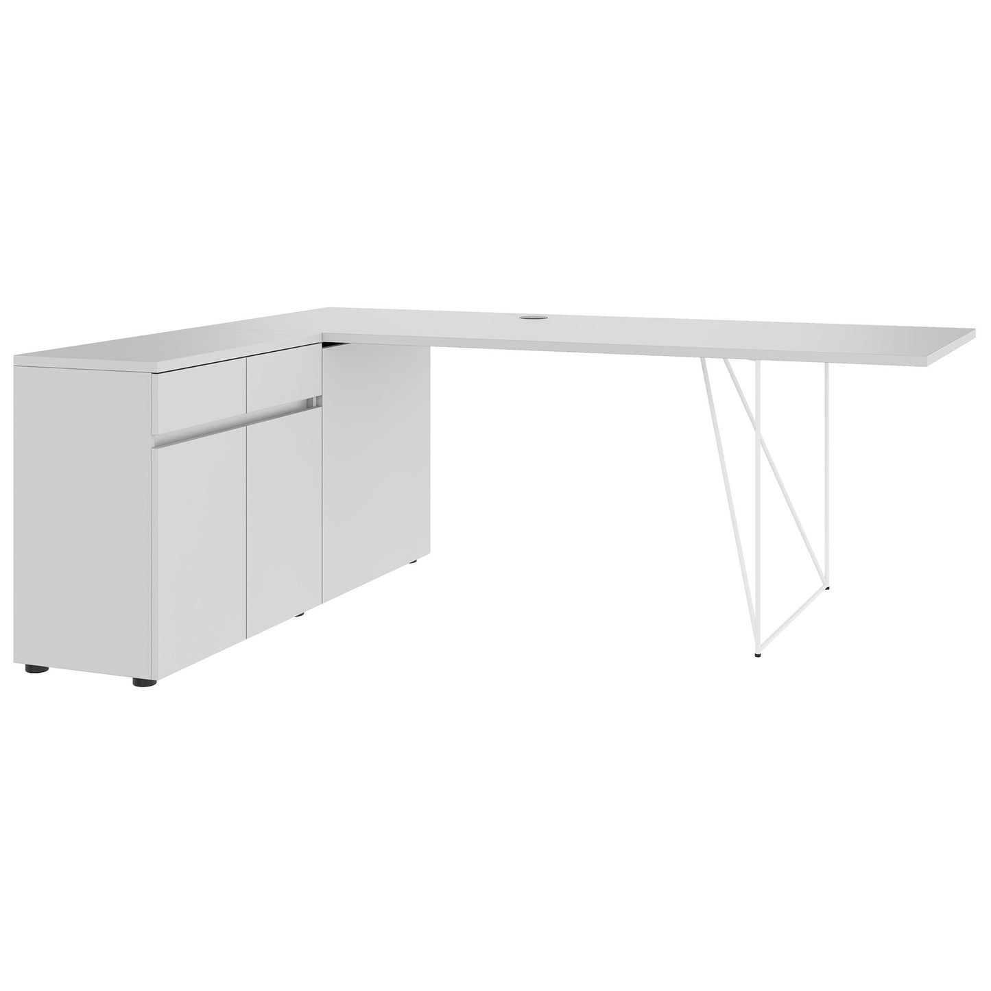 AIR Schreibtisch | 1600 - 2000 mm, elektrifiziert, integriertes Sideboard, Perlgrau