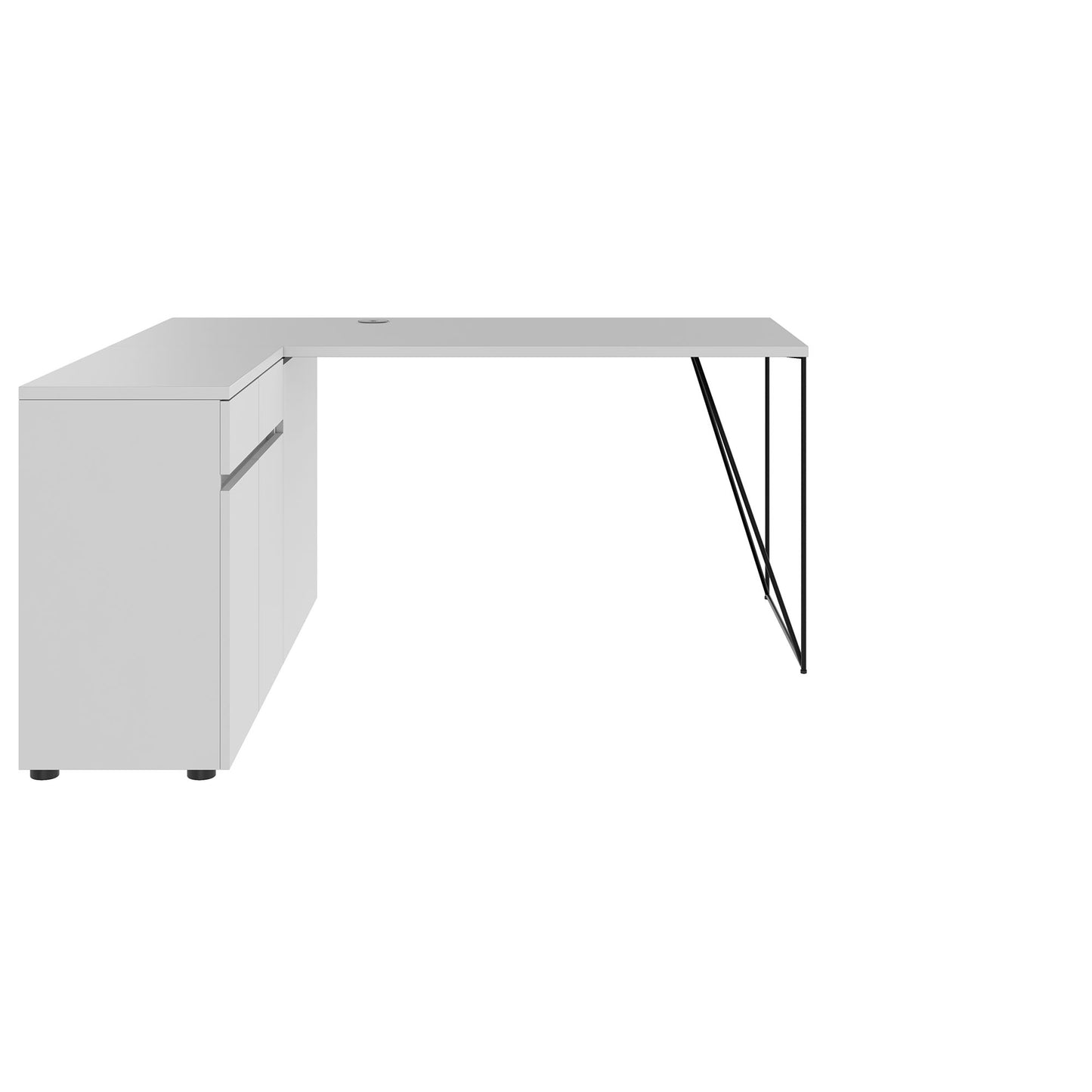 AIR Schreibtisch | 1600 - 2000 mm, elektrifiziert, integriertes Sideboard, Perlgrau