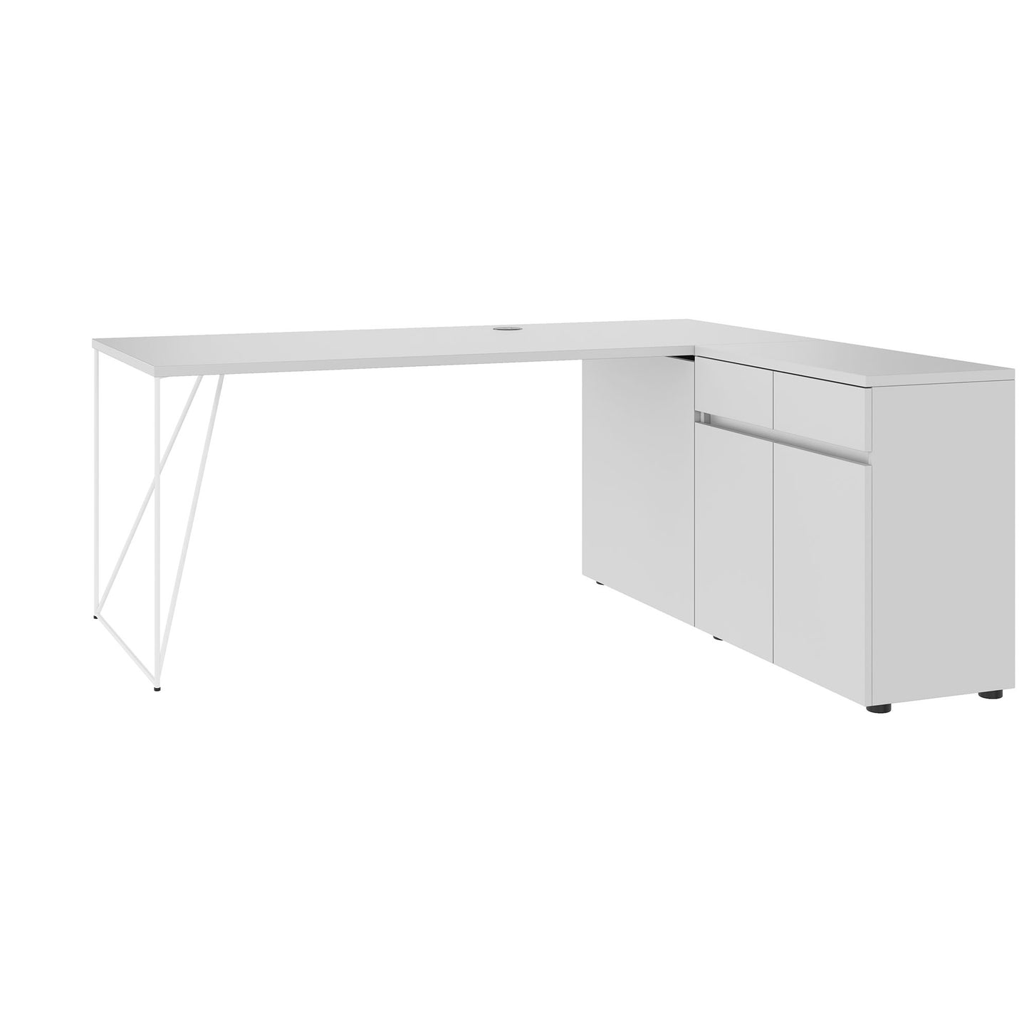 AIR Schreibtisch | 1600 - 2000 mm, elektrifiziert, integriertes Sideboard, Perlgrau