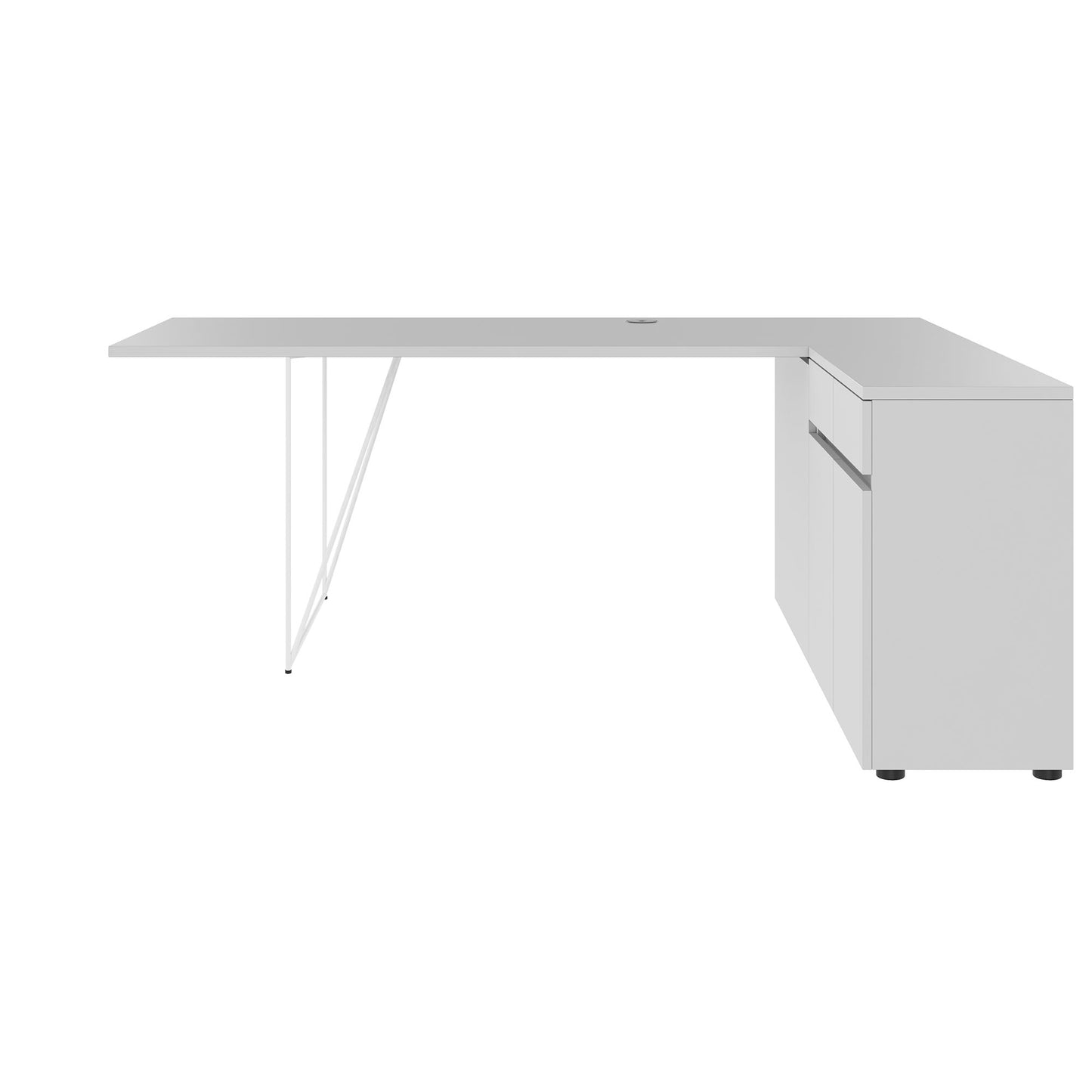 AIR Schreibtisch | 1600 - 2000 mm, elektrifiziert, integriertes Sideboard, Perlgrau