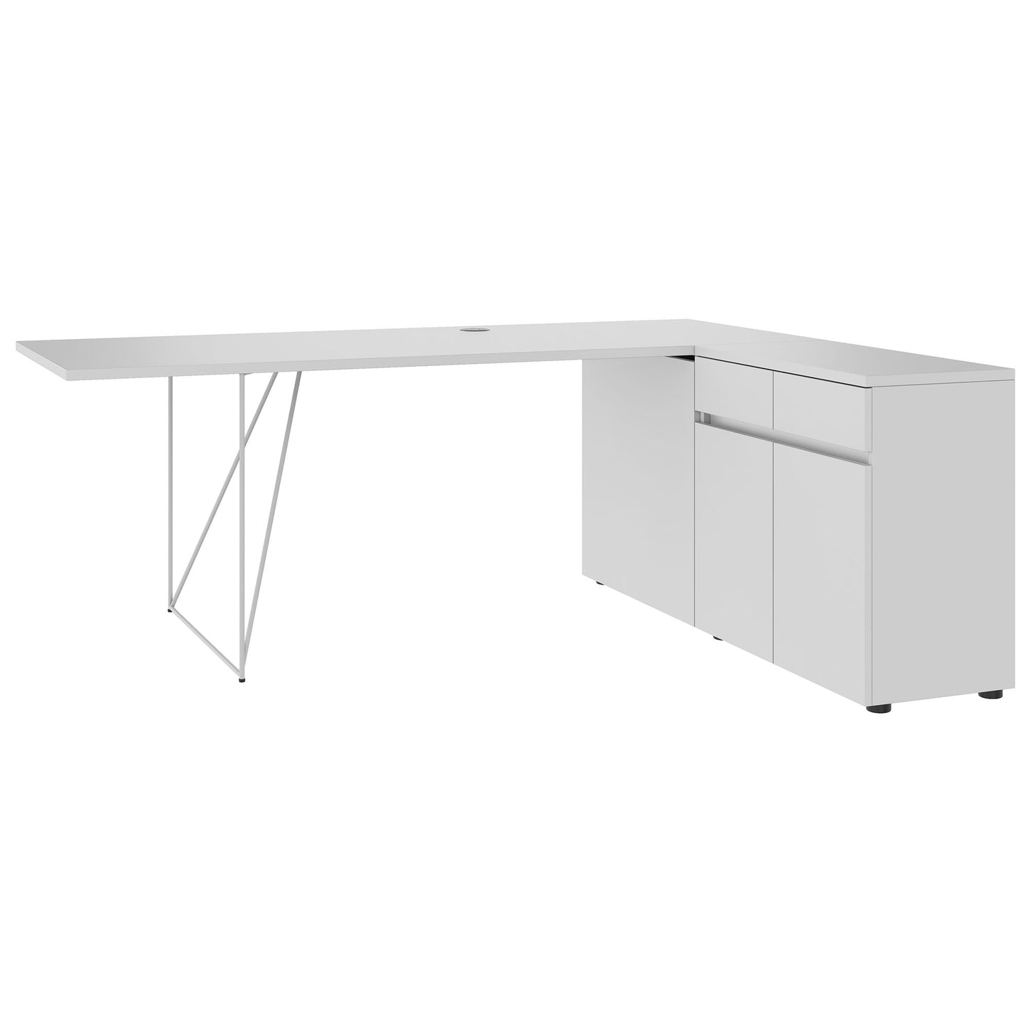 AIR Schreibtisch | 1600 - 2000 mm, elektrifiziert, integriertes Sideboard, Perlgrau