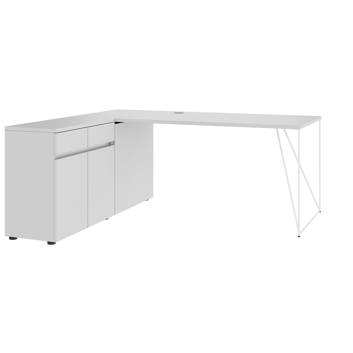 AIR Schreibtisch | 1600 - 2000 mm, elektrifiziert, integriertes Sideboard, Perlgrau