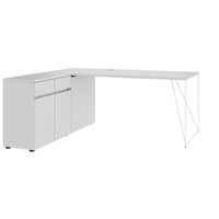 AIR Schreibtisch | 1600 - 2000 mm, elektrifiziert, integriertes Sideboard, Perlgrau