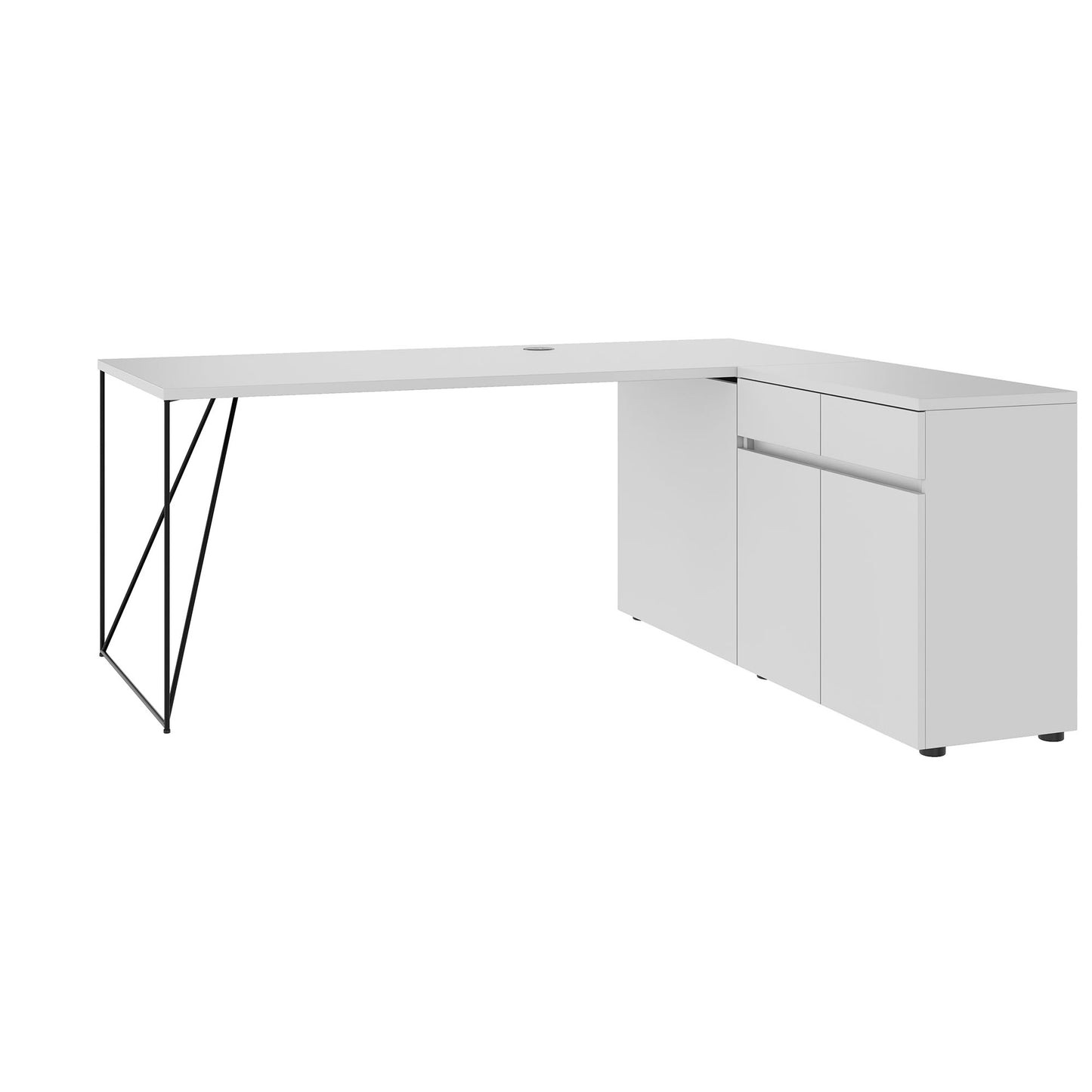 AIR Schreibtisch | 1600 - 2000 mm, elektrifiziert, integriertes Sideboard, Perlgrau