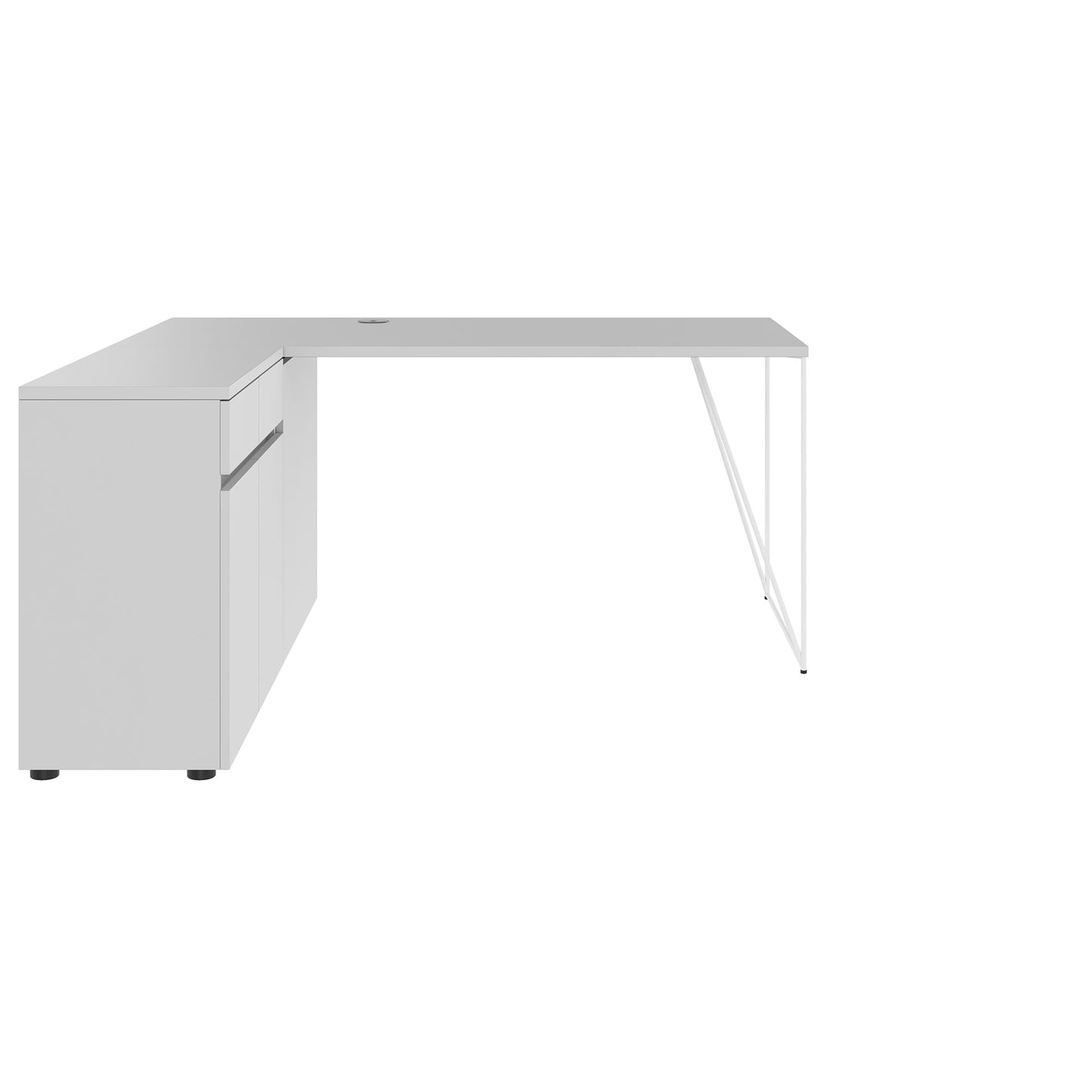 AIR Schreibtisch | 1600 - 2000 mm, elektrifiziert, integriertes Sideboard, Perlgrau