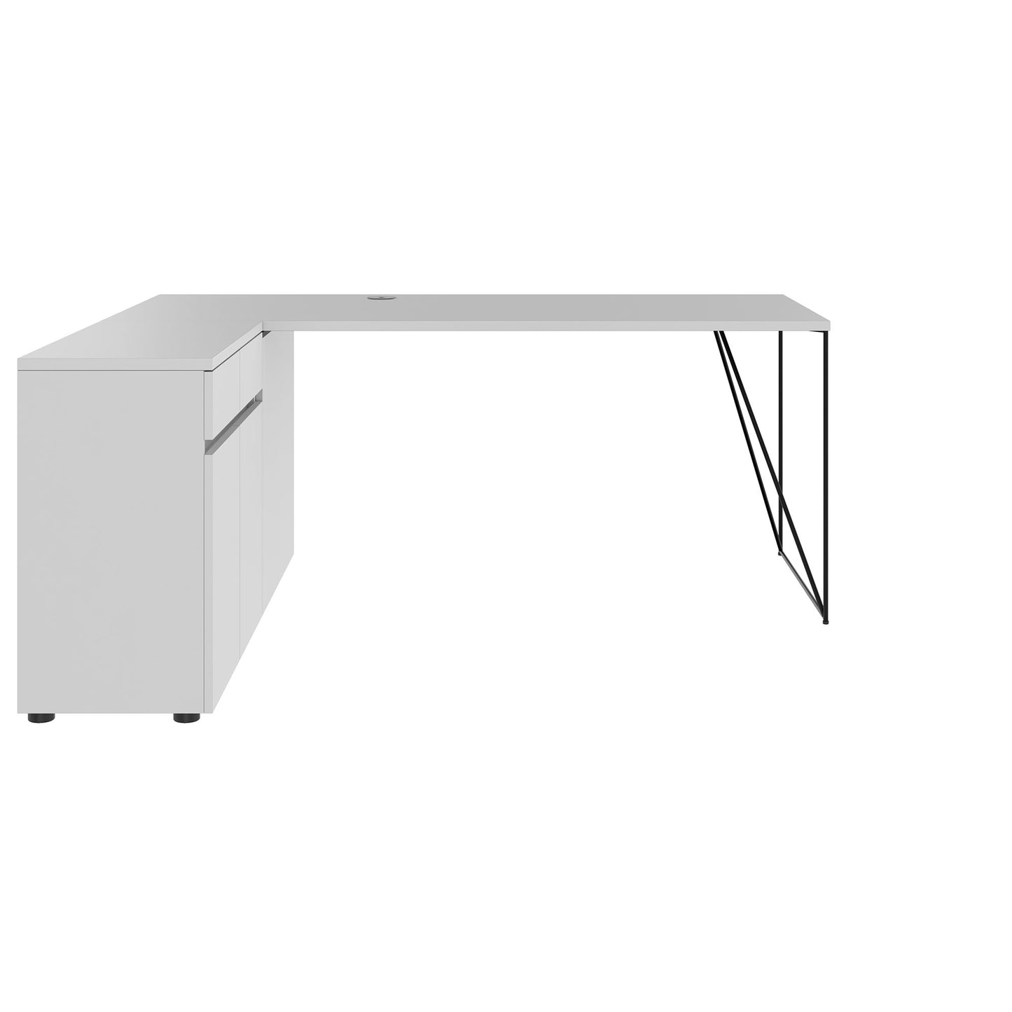 AIR Schreibtisch | 1600 - 2000 mm, elektrifiziert, integriertes Sideboard, Perlgrau