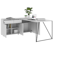 AIR Schreibtisch | 1600 - 2000 mm, elektrifiziert, integriertes Sideboard, Perlgrau