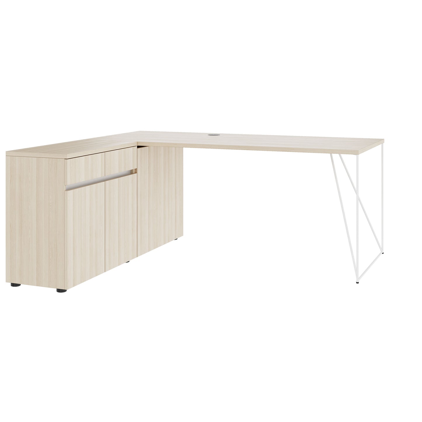 AIR desk | 1600 - 2000 mm, electrified, integrated sideboard, sand ash
