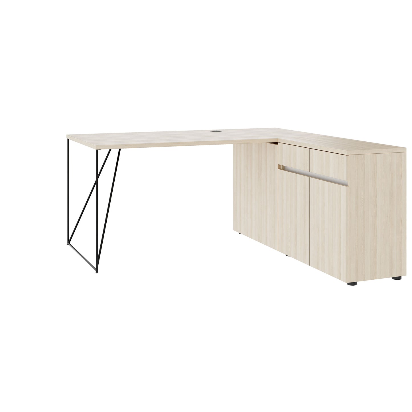 AIR desk | 1600 - 2000 mm, electrified, integrated sideboard, sand ash