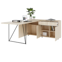 Bureau AIR | 1600 - 2000 mm, électrifié, buffet intégré, frêne sable