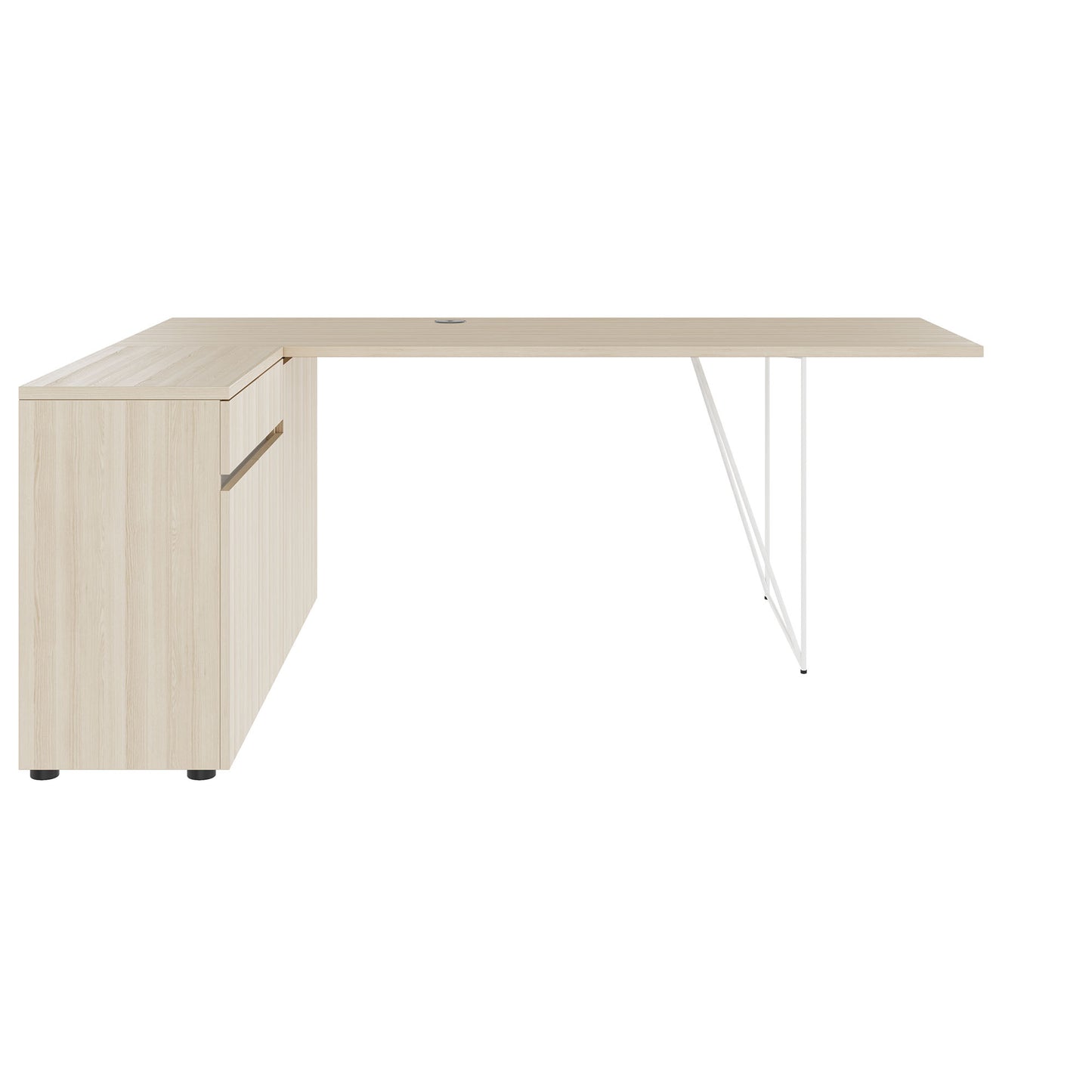 AIR desk | 1600 - 2000 mm, electrified, integrated sideboard, sand ash